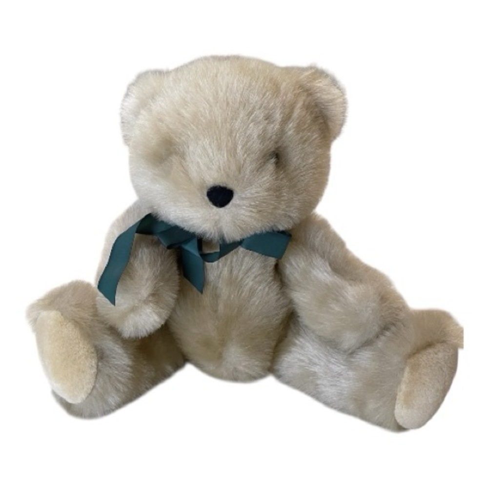 Vintage Plush Teddy Bear by Schmidt, Matrix Essentials, Green Ribbon Soft Fur.
